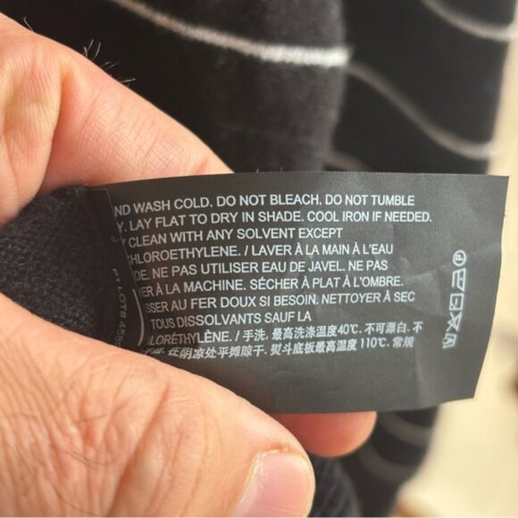 Theory Haider Stripe Cashmere Black Crewneck Sweater Slim Fit Pullover Mens M - Picture 8 of 8